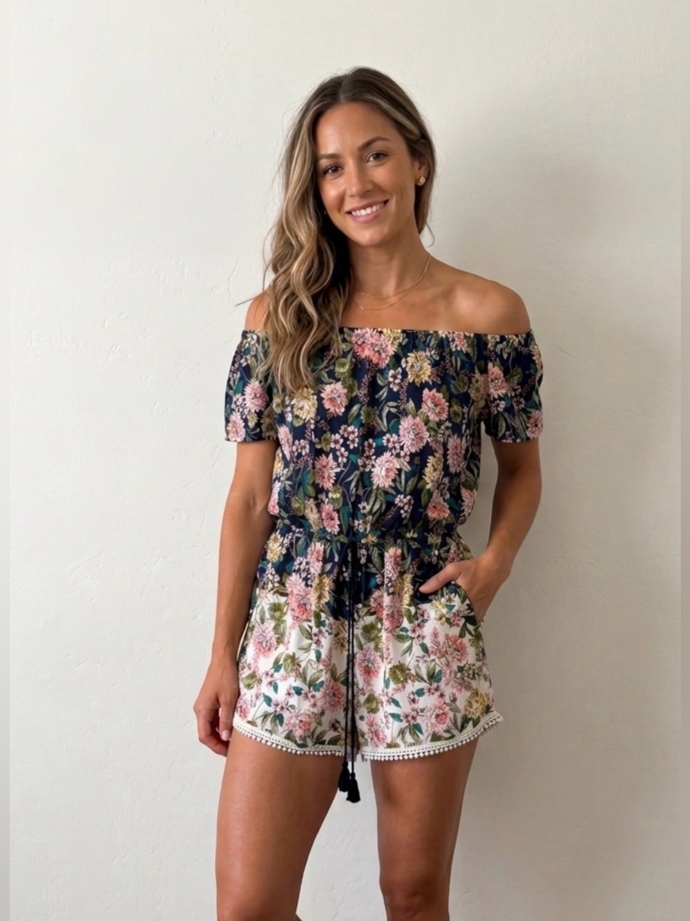 BeBop off the shoulder Floral Romper